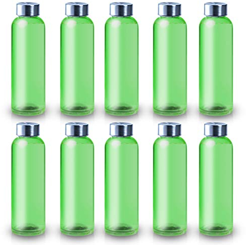 ShyaWorld Botella De Cristal para Agua con cuerpo de acabado Transparente. Tapón a rosca en Acero Inoxidable. Cajas individuales por botella. (VERDE, 500ml (10PCS))