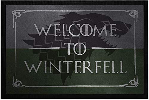 MoonWorks® Fußmatte Spruch Welcome to Winterfell Willkommen Türmatte Wolf Serienfan Fantasy rutschfest & waschbar schwarz 60x40cm