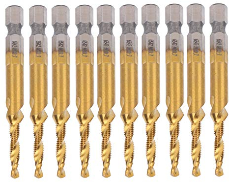 10Pcs Spiral Tap Drill Bit Set, M4x3.3 Titanium Coated HSS Screw Tapping Drill Bits Kit, 3.3mm Spiral Screw Tap Set Hex Shank Tapping Hand Tools
