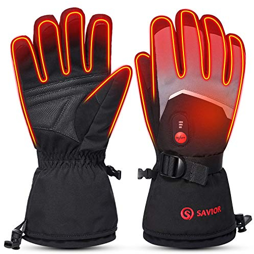 SAVIOR HEAT Guantes Calefactables para Hombres y Mujeres, Guantes de Nieve para Esquí Recargables con Batería Eléctrica, Guantes Cálidos para Invierno Motocicleta Snowboard Camping Ciclismo Correr