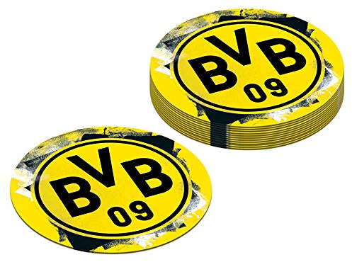amscan 9908529 Lot de 12 sous-Verres à bière Borussia Dortmund 10,7 cm, 10263811, Noir/Jaune