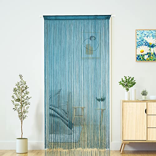 Cortina de cuerda para puerta, estilo bohemio, hippie, decoración de patio, dormitorio, pared, ventana, armario, cocina, sala de estar, panel divisor de macramé, tapiz para cuarto de lavado (azul