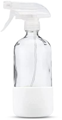 Just Like Joan Botella de cristal transparente con funda de silicona – Contenedor reutilizable de 16 oz – Pulverizador recargable cero BPA – Cubierta inferior antideslizante (blanco puro)