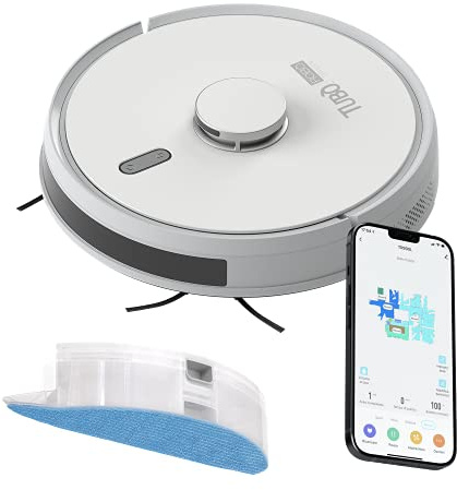 Robot aspirapolvere lavapavimenti Tubò Robò ATR900L con sensori LIDAR, Laser Mapping System, carpet power boost, filtro HEPA, controllo vocale e App, 2300 pa