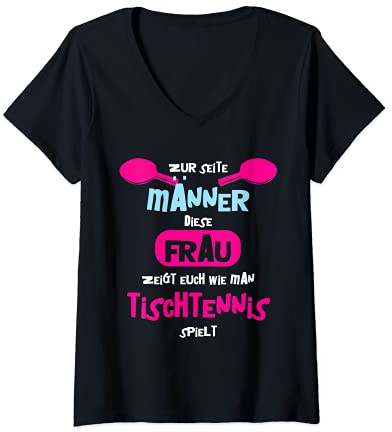 Damen Tischtennis Tischtennisschläger Tischtennisspieler Outfit T-Shirt mit V-Ausschnitt