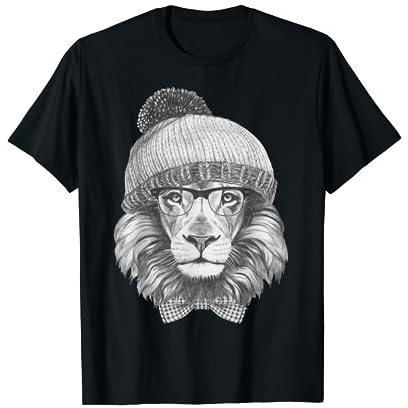 Hipster Löwe mit Brille Fliege & Hut Löwe Tierliebhaber T-Shirt