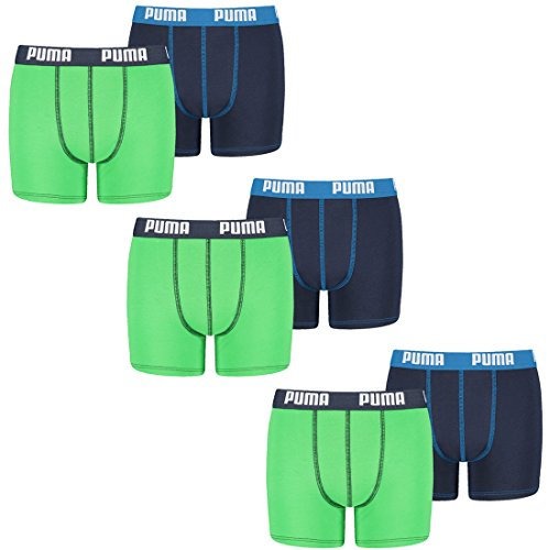 PUMA 6 er Pack Boxer Boxershorts Jungen Kinder Unterhose Unterwäsche, Farbe:686 - Green/Blue, Bekleidung:128