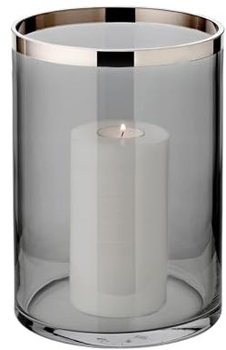 EDZARD Windlicht Zeus, mundgeblasenes Dunkles Kristallglas mit Platinrand (Höhe 25 cm, Durchmesser 18 cm)