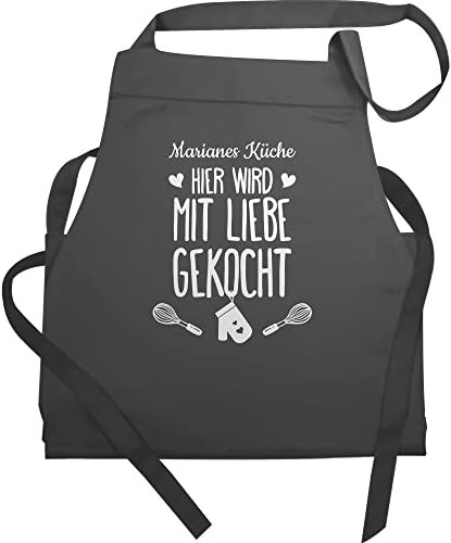 Schürze - Kochschürze - Hier wird mit Liebe gekocht mit Name I Geschenk Kochen - 60x87 - Anthrazit - geschenke für köche küchentextilien küche sprüche apron küchenschürze oma kochzubehör