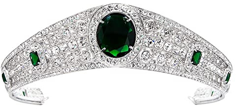 Greville Smaragd Kokoshnik Diadem, Mittelgroß | Prinzessin Eugenie Hochzeits-Tiara, Platin beschichtet, Kristall & Zirkonia, Für Braut, Geschenk für Damen