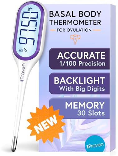 iProven Basal Body Thermometer with Backlight & Big Digits, 1/100 Degree High Precision, BBT for Ovulation Tracking, 30 Memory Recall, Accurate Fertility Temperature Tracker