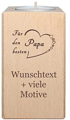 Papa Geschenk - Teelichthalter aus Holz mit Motiv und Gravur - Kerzenständer, Kerzenhalter zum Vatertag, Vatertagsgeschenk, für den besten Papa der Welt, inklusive Teelicht – Kerzen