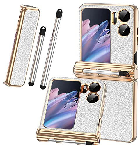NINKI Étui en cuir compatible avec Oppo Find N2 Flip Case avec stylet, 2 ensembles de charnière magnétique Protection de l'appareil photo Cadre plaqué anti-chute Coque antichoc pour Oppo Find N2 Flip