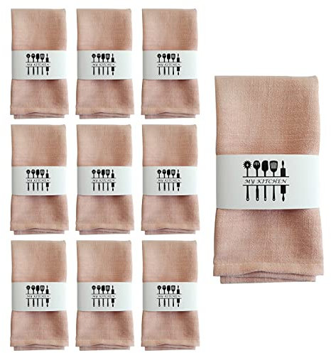 Leinenservietten Stoffservietten, 10 Stück Homes Einfarbig Servietten, Waschbar Leinen-Baumwolle, zarte handgefertigte Stoffservietten 40X40 cm (Rosa)