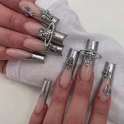 Brishow Français faux ongles laser long press on nails satellite Ballerina acrylique faux ongles 24pcs pour les femmes et les filles