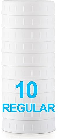 AOZITA 10 Pack REGULAR Mouth Mason Jar Lids for Ball, Kerr and More - White Plastic Storage Caps for Mason/Canning Jars - Leak-Proof, Dishwasher Safe & Food Grade