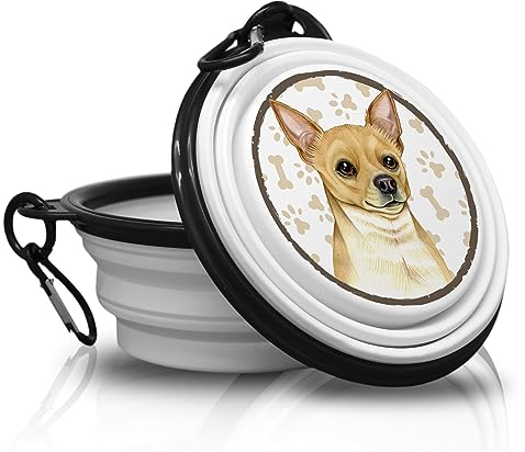 13. Chihuahua - Gamelle Pliable et Portable avec Mousqueton pour Animal de Compagnie.