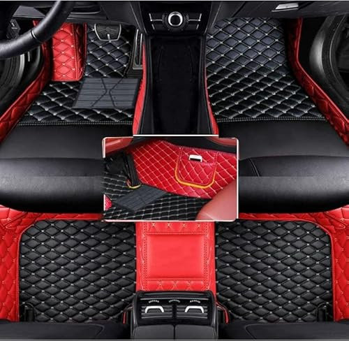 Nsgdda Nach Maß Auto Fußmatten Auto Matte Anpassbare 98% Auto Modell PU Leder voller bedeckter Schutz Advanced Performance Liners (Rot+Schwarz Beige)