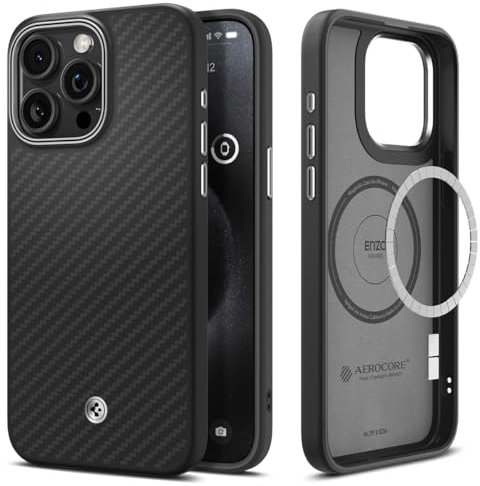 Spigen Enzo Aramid MagFit Case for iPhone 15 Pro Max, Compatible with MagSafe Accessories - Matte Black