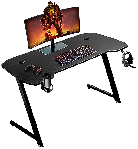 Baroni Home Scrivania Gaming per Computer Ergonomica con Supporto e Gancio Cuffie e Porta Bicchiere, Tavolo da Gioco in MDF e Acciaio, 140x60 cm