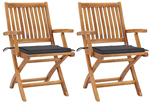 ZEYUAN Gartenstühle 2 STK. mit Anthrazit Kissen, Balkonstuhl, Möbelsets, Gartensessel, Garten Stühle, Gartenmöbel, Balkon Stühle, Terrassenstühle, Sessel Outdoor, Hochlehner, Massivholz Teak