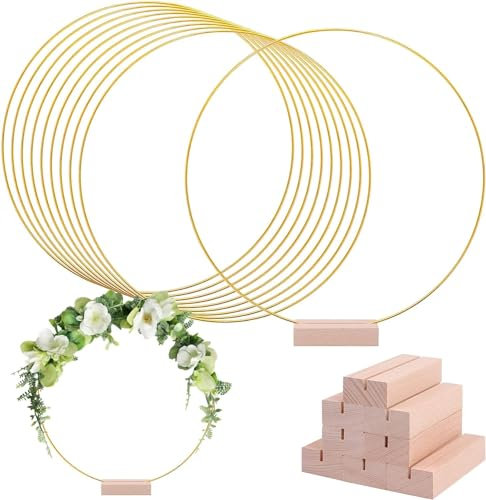 10 Stück 20cm Metallringe zum Basteln, Gold Metall Deko Ringe mit Fuß, Deko Ringe zum Aufhängen, Drahtring zum Basteln für DIY Hochzeit Tischdekoration, Weihnachten Handwerk, Wandbehang, Traumfänger