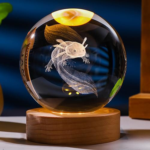 Axolotl 3D-Geschenke - Kristallkugel, 60 mm, Figuren, Dekoration, Glastierfigur, Zimmer-Deko, Geburtstag, Beste Freundin, Liebhaber, Andenken, Briefbeschwerer