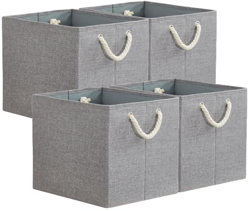 Mangata Große Aufbewahrungskörbe für Regale, Stoff-Aufbewahrungskörbe mit Baumwollseilgriffen, Heimorganisation, faltbare Körbe für die Organisation von Kleidung, Spielzeug, Kinderzimmer, 33 x 38 x 33