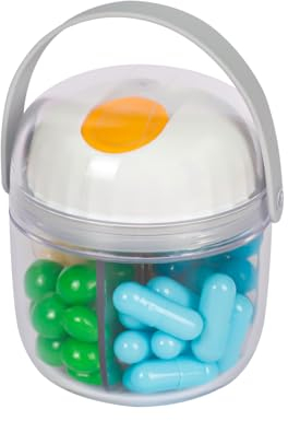 EASYLOCK Handheld 4 Fächer Rund Große Pillendose Tablettenbox Pill Organizer morgens mittags abends Tablettendose für Fischöle Vitamine Medikamente(Weiß)