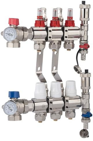 AQUA HEATING Collettore Per Riscaldamento A Pavimento 3 Circuiti Di Riscaldamento Kit Collettore Riscaldamente 10 Bar Valvola Ad Angolo