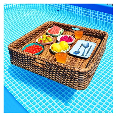 Luxuriöses schwimmendes Serviertablett, Pool-Tablett, schwimmendes Pool-Tablett aus Rattangeflecht, luxuriöser schwimmender Tabletttisch und Bar für Sandbänke, Spas und Partys, schwimmendes Tablett