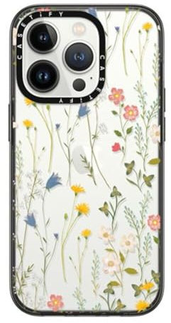 CASETiFY Compact iPhone 14 Pro Case [2X Military Grade Drop Tested / 4ft Drop Protection] - Dreamy Floral Pattern - Clear Black
