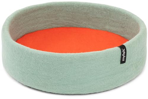 myfelt Fine Schurwolle-Hundekorb, Türkis mit rotorangem Inlay, 40 x 13 cm