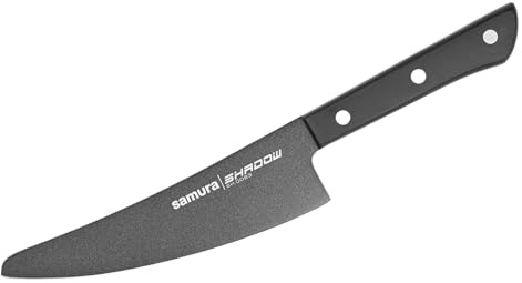 Samura SHADOW 6.5 Small Chef's Knife - Black Non-Stick Coated Japanese Steel Kitchen Knife for Precision Cutting and Culinary Excellence