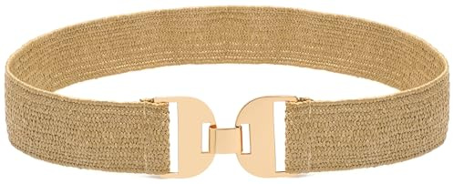 LIMHOO Ceinture élastique en Paille pour Femmes Ceinture Tressée Boho Ceinture Large et Extensible (P19496 Kaki «X-Large»)