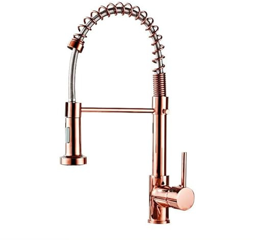 ZYCDP Küchenwasserhahn mit Brause Ausziehbar Feder, 360° Schwenkbar Spültischarmatur Mischbatterie küche Einhebel Kuchenarmatur Roségold