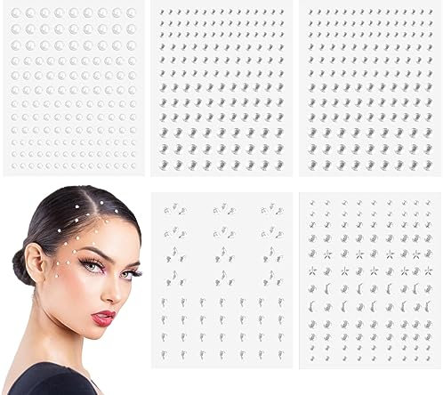 Dokeno 592 Pcs Strass Visage Auto Adhésifs,Ensemble Strass Visage pour Festival, Autocollant de Visage de Strass, Strass de Maquillage pour Festival, Strass Autocollants pour le Visage