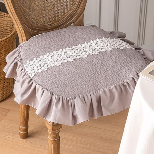 Fslvmin Stuhlpolster mit Rüschen, Moderne Stuhlsitzbezüge, rutschfest Dekoratives Esszimmerstuhlkissen mit Bändern, Bequemes Sitzkissen Aus Baumwolle für Küche/esszimmer(40x40cm(16x16inch), Gray1)