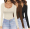 Ekouaer Camiseta Interior Térmica Mujer 3 Paquetes Manga Larga Sexy Thermal Top Negro Marrón Beige XXL