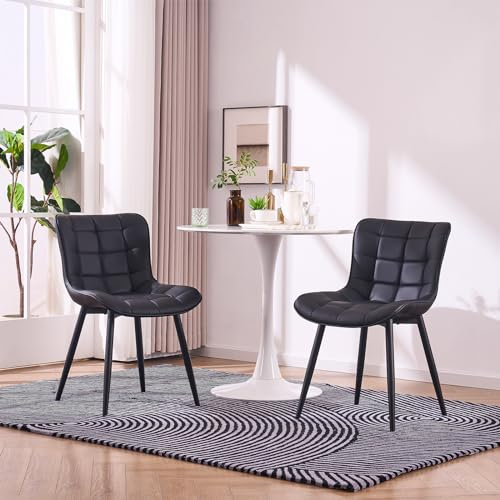 YOUNIKE Chaise Salle à Manger Lot de 2 Chaise Scandinave Chaise de Cuisine Chaise Ergonomique avec Dossier Siège Rembourré Pieds en Métal Noir
