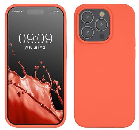 kwmobile Handyhülle für iPhone 14 Pro Hülle, für iPhone 14 Pro Case - Hülle Silikon - kabelloses Laden - Leuchtende Koralle