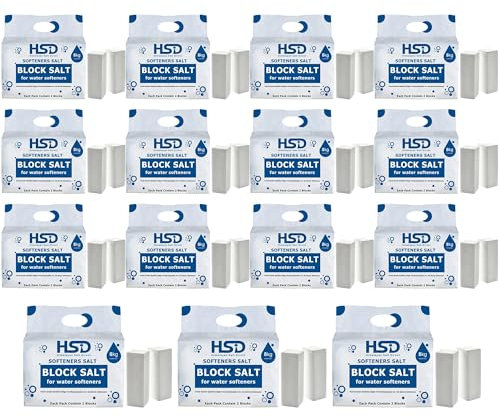 Block salt for water softeners, original pure food quality salt, softening salt block best for laundry kitchen dishwashing industrial & hotel use water softener salt block (15 Packs - 30 Block)