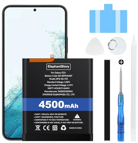 ElephantStory Batteria per Samsung Galaxy S22 Plus/ S22+ 5G SM-S906B/ S906B/DS, 4500 mAh Batteria di Ricambio EB-BS906ABY Batteria Sostitutiva ai Polimeri di Litio con Strumenti di Riparazione