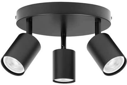 Zedelmaier Deckenstrahler LED Deckenlampe 3 Flammig GU10 Rund Modern Spotbalken Deckenspot Schwenkbar für Wohnzimmer Schlafzimmer Arbeitszimmer ohne Leuchtmittel Schwarz