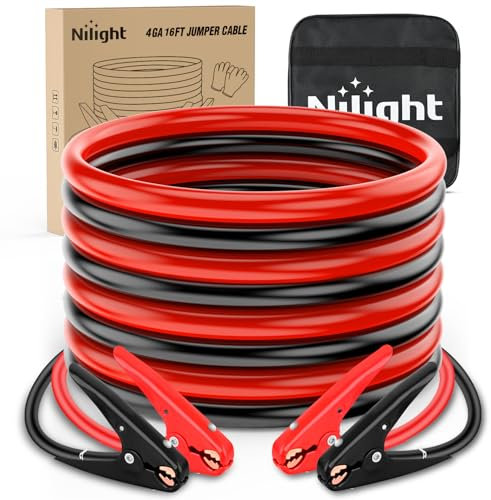 Nilight 4 Gauge 600A Heavy Duty Car Battery Jumper Cable with Carry Bag Emergency Kit for Truck, RV, Van, SUV