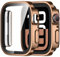 Amizee 2 Pezzi Cover Compatibile con Apple Watch Series 10 46mm con Vetro Temperato, Custodia Sottile Anti-Graffio e HD Clear Pellicola Protettiva per iWatch 46m, Oro Rosa/Trasparente
