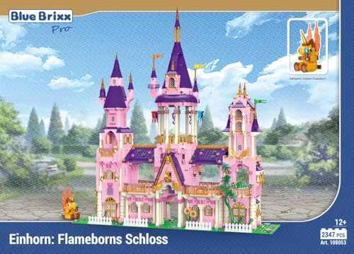 BlueBrixx Pro 108053 – Einhorn: Flameborns Schloss aus Klemmbausteinen mit 2347 Bauelementen