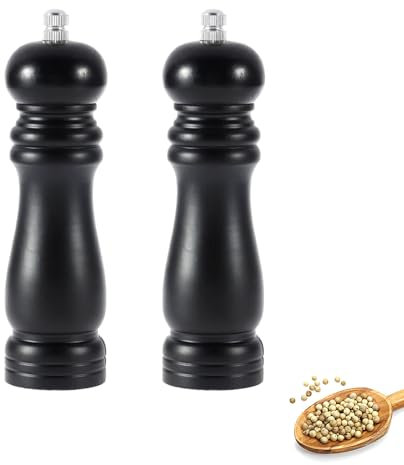 Salt and Pepper Grinder Set, 2 Pcs Pepper Mills Grinders, Adjustable Coarse to Fine Grind, Modern Design, Easy to Use for Peppercorns & Salt, Black, Ideal for Kitchen, Dining, and BBQ