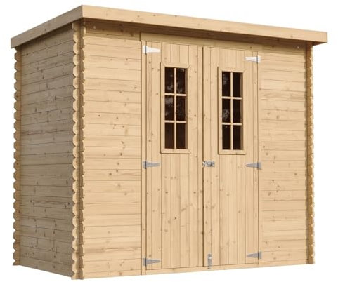 TIMBELA M310C+M310G Holzhaus Gartenhaus - Gartenschuppen Holz mit Boden Imprägnierte B239xL142xH200 cm/ 2,63 m2 Lagerschuppen für Garten - Fahrrad Schuppen - Wasserfestes Dach
