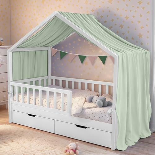 ToxyJopy Hausbett Himmel aus 100% Musselin Baumwolle – Handgemachte Hausbett Deko mit Stoffvorhang für Kinderzimmer – Betthimmel für Mädchen & Jungen